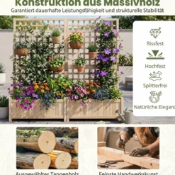 Pflanzkasten mit Rankgitter Hochbeet aus Massives Holz für Blumen & Kletterpflanzen Blumenbeet 76 x 32 x 143 cm