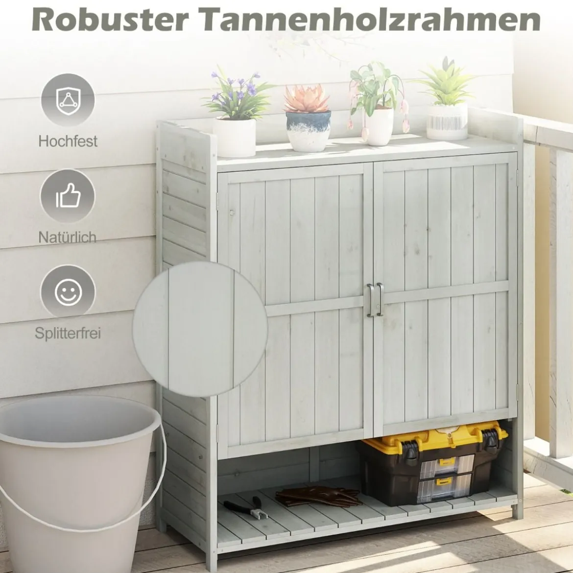 Pflanztisch mit Unterschrank & Arbeitsplatte & Abnehmbaren Regalen Gartenschrank Grau