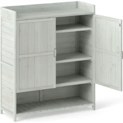 Pflanztisch mit Unterschrank & Arbeitsplatte & Abnehmbaren Regalen Gartenschrank Grau