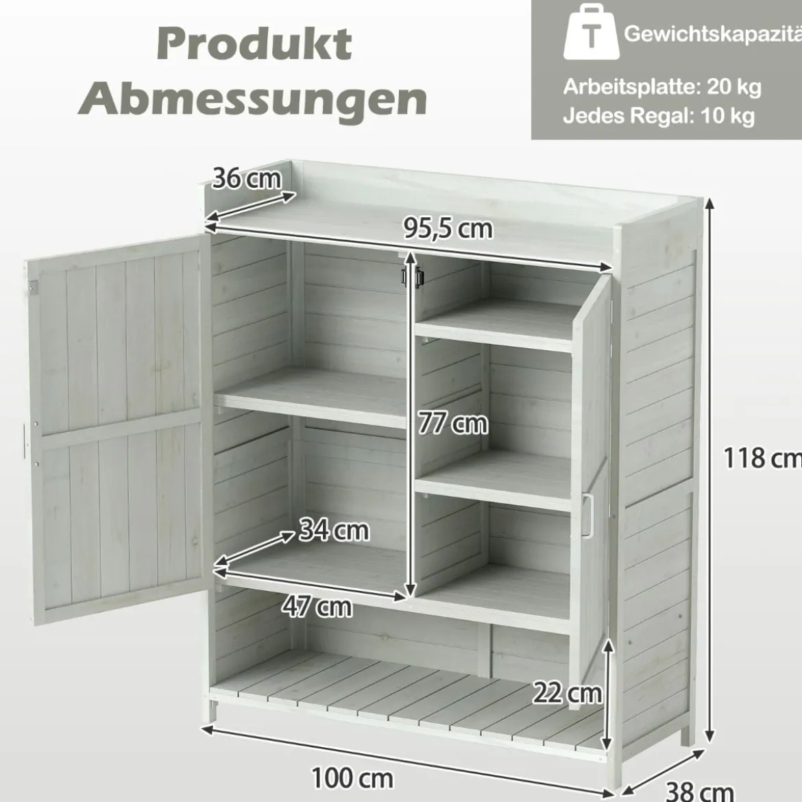 Pflanztisch mit Unterschrank & Arbeitsplatte & Abnehmbaren Regalen Gartenschrank Grau