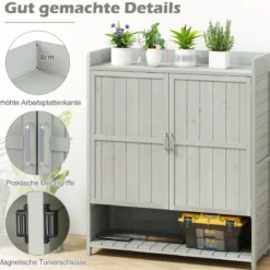 Pflanztisch mit Unterschrank & Arbeitsplatte & Abnehmbaren Regalen Gartenschrank Grau