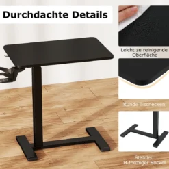 Pflegetisch mit versteckten Rollen höhenverstellbarer Betttisch mit Becherhalter & Haken Schwarz