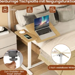 Pflegetisch mit Versteckten Rollen Höhenverstellbarer Betttisch mit Kippbarer Tischplatte