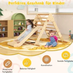 Pikler-Dreieck-Set klappbares Kletterdreieck mit Rutsche und Stangen aus massivem Buchenholz