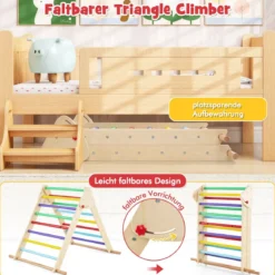 Pikler-Dreieck-Set klappbares Kletterdreieck mit Rutsche und Stangen aus massivem Buchenholz