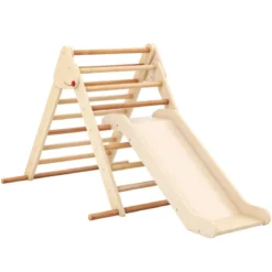 Pikler-Dreieck-Set klappbares Kletterdreieck mit Rutsche und Stangen aus massivem Buchenholz