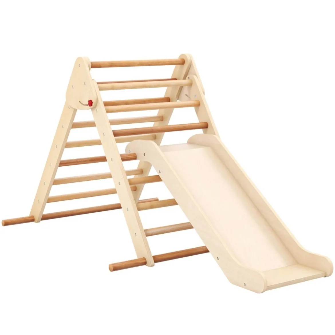 Pikler-Dreieck-Set klappbares Kletterdreieck mit Rutsche und Stangen aus massivem Buchenholz