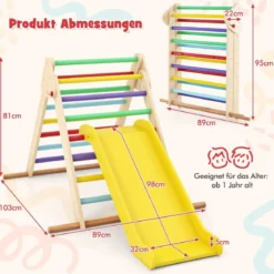 Pikler-Dreieck-Set klappbares Kletterdreieck mit Rutsche und Stangen aus massivem Buchenholz