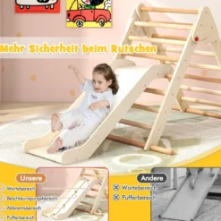 Pikler-Dreieck-Set klappbares Kletterdreieck mit Rutsche und Stangen aus massivem Buchenholz