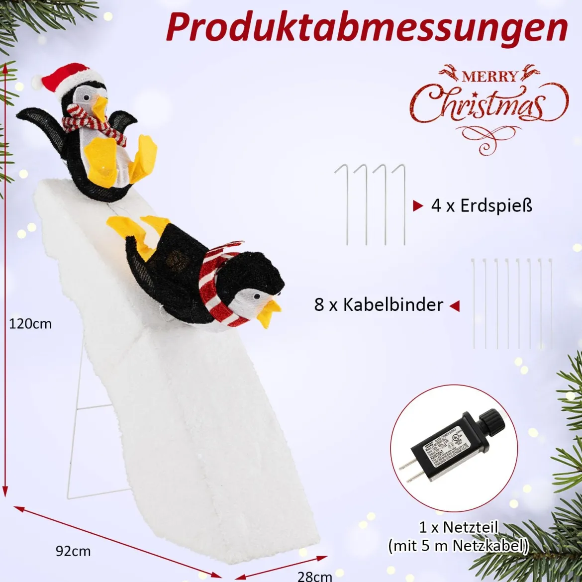 Pinguin-Dekoration beim Schlittschuhlaufen Beleuchtete Weihnachtsdekoration 120cm