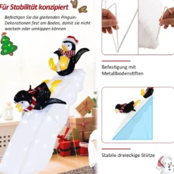 Pinguin-Dekoration beim Schlittschuhlaufen Beleuchtete Weihnachtsdekoration 120cm