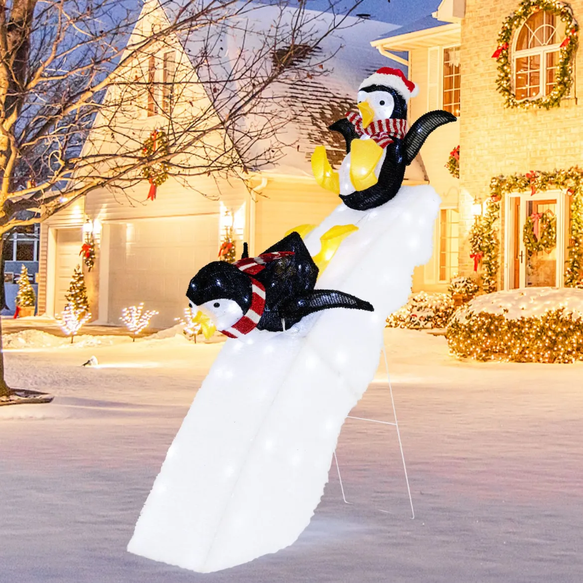 Pinguin-Dekoration beim Schlittschuhlaufen Beleuchtete Weihnachtsdekoration 120cm