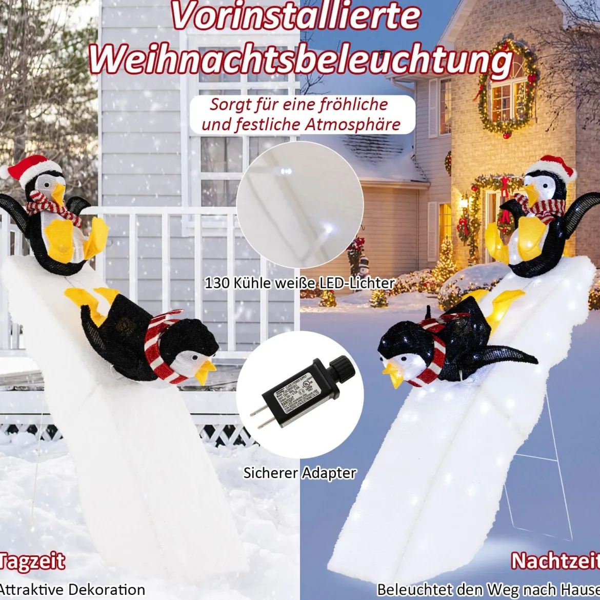 Pinguin-Dekoration beim Schlittschuhlaufen Beleuchtete Weihnachtsdekoration 120cm