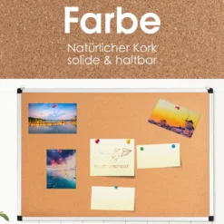 Pinnwand Korkwand Notizbrett Alu Korktafel Wandmontage mit 2 Aufhängehaken 60 x 90 cm