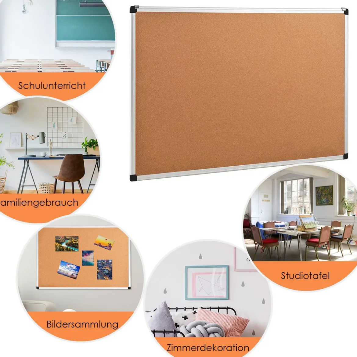 Pinnwand Korkwand Notizbrett Alu Korktafel Wandmontage mit 2 Aufhängehaken 60 x 90 cm