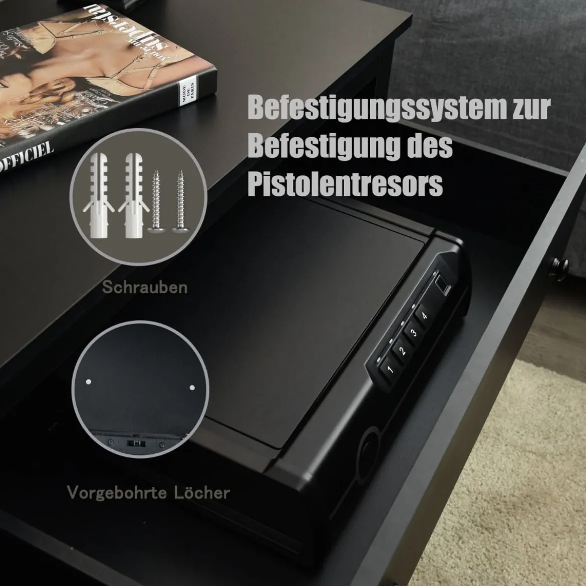 Pistolensafe Pistolensafe mit biometrischem Fingerabdrucks-Schloss & Passwort & Schlüssel Schwerer Stahl