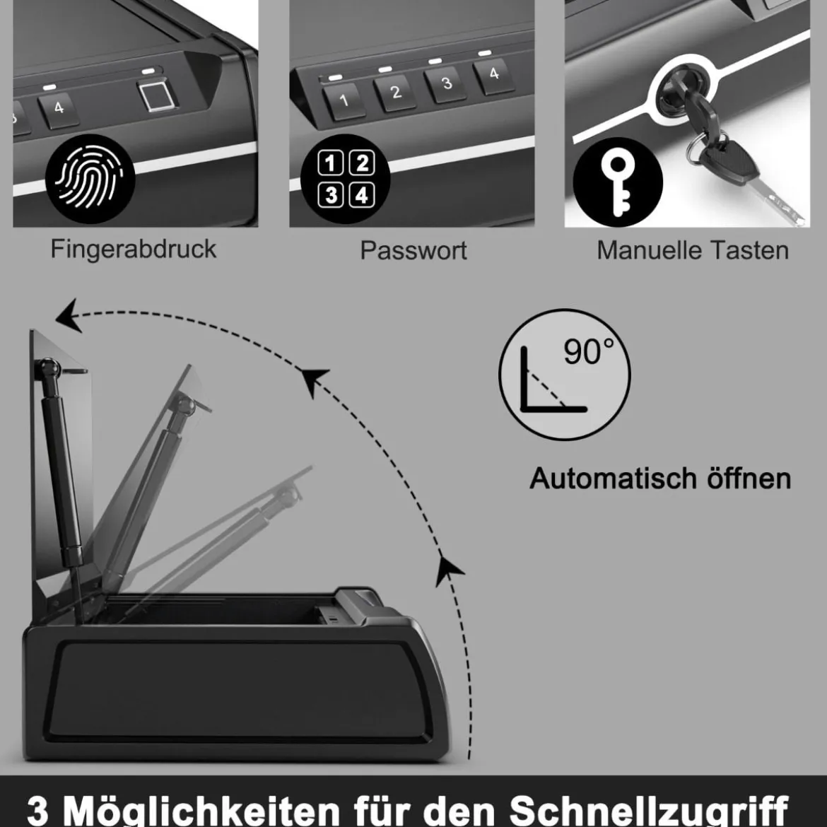 Pistolensafe Pistolensafe mit biometrischem Fingerabdrucks-Schloss & Passwort & Schlüssel Schwerer Stahl