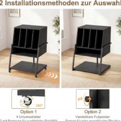 Plattenspielerständer mit Breite Tischplatte & 4 Trennwänden Vinyl Schallplattentisch Schwarz