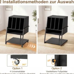 Plattenspielerständer mit Integrierter Ladestation & 4 Trennwänden Vinyl Schallplattentisch Schwarz
