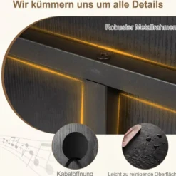 Plattenspielerständer mit Integrierter Ladestation & 4 Trennwänden Vinyl Schallplattentisch Schwarz
