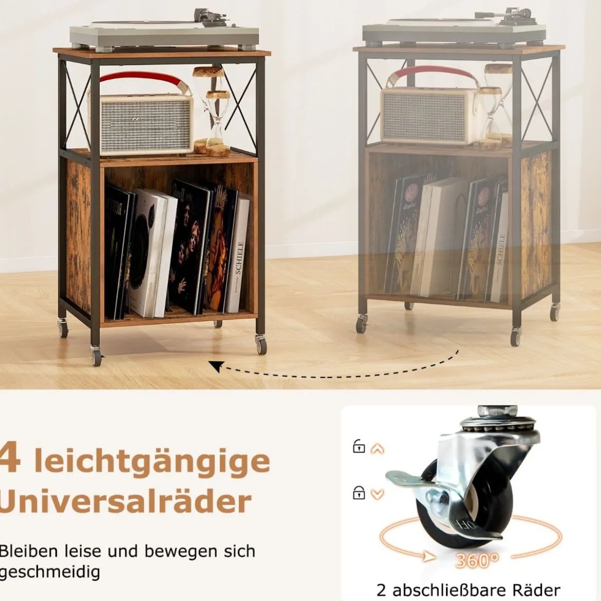 Plattenspieler Ständer mit Integrierter Ladestation Schallplattenständer Mittelalter Beistelltisch