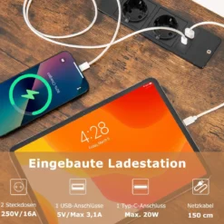 Plattenspieler Ständer mit Integrierter Ladestation Schallplattenständer Mittelalter Beistelltisch