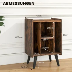 Plattenspieler-Ständer mit Ladestation & 4 Offenen Ablagen Vinylplatten Plattenspielertisch Vintage/Grau