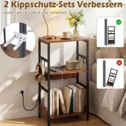 Plattenspieler-Ständer mit Ladestation Schallplattenregal mit 3 Haken und Aufbewahrungsfach für Schallplatten