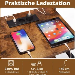 Plattenspieler-Ständer mit Ladestation Schallplattenregal mit 3 Haken und Aufbewahrungsfach für Schallplatten