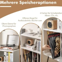 Plattenspieler-Ständer mit Ladestation 3-stufiger Schallplattenständer 48 x 40 x 88 cm