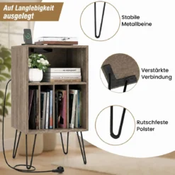 Plattenspieler-Ständer mit Ladestation 3-stufiger Schallplattenständer 48 x 40 x 88 cm