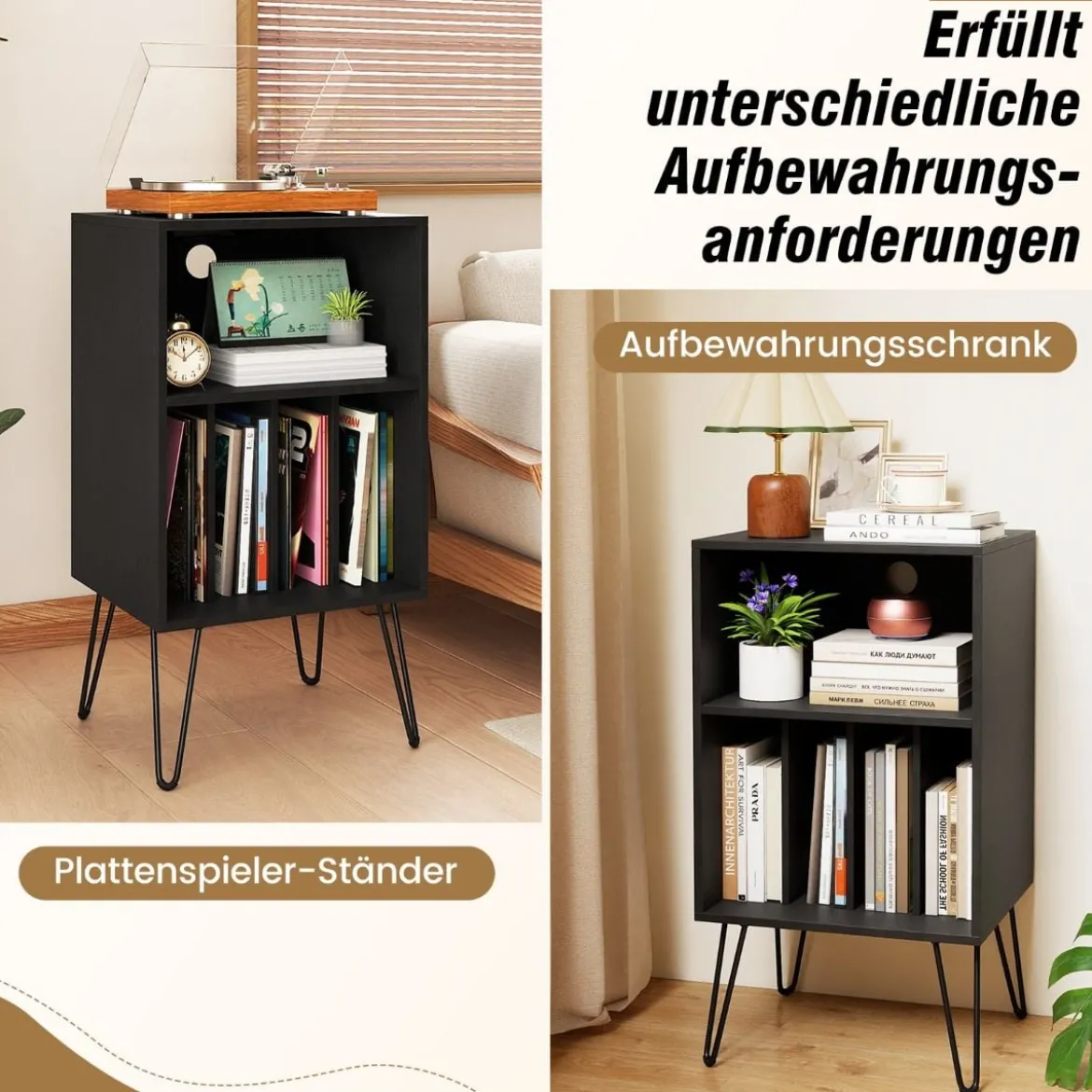 Plattenspieler-Ständer mit Ladestation 3-stufiger Schallplattenständer 48 x 40 x 88 cm