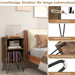 Plattenspieler-Ständer mit Ladestation 3-stufiger Schallplattenständer 48 x 40 x 88 cm