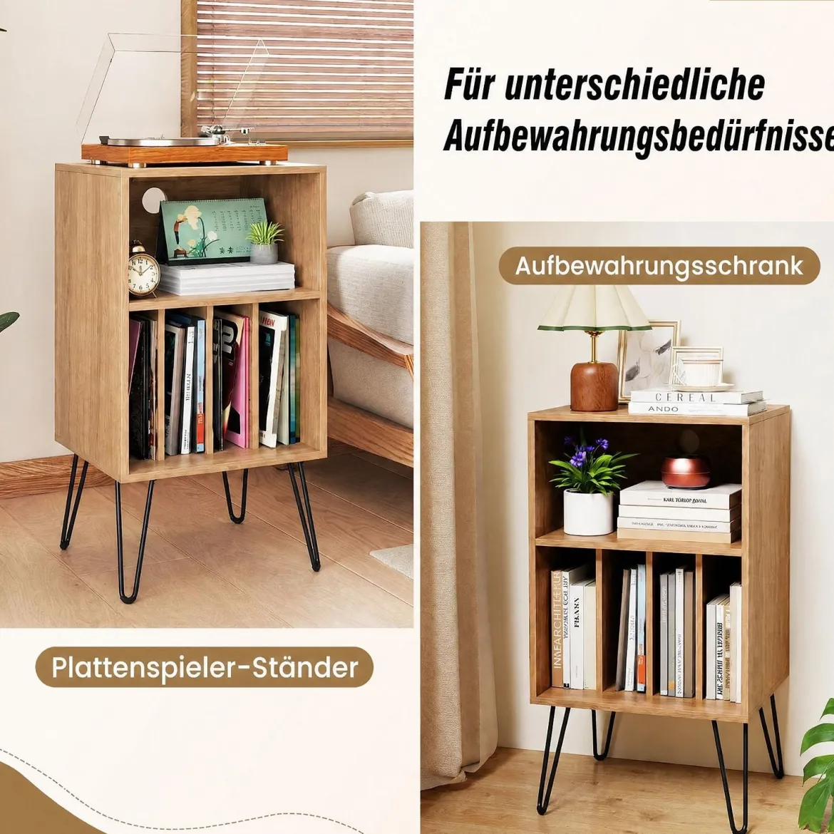 Plattenspieler-Ständer mit Ladestation 3-stufiger Schallplattenständer 48 x 40 x 88 cm