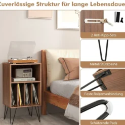 Plattenspieler-Ständer mit Ladestation 3-stufiger Schallplattenständer 48 x 40 x 88 cm