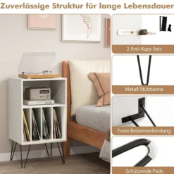 Plattenspieler-Ständer mit Ladestation 3-stufiger Schallplattenständer 48 x 40 x 88 cm
