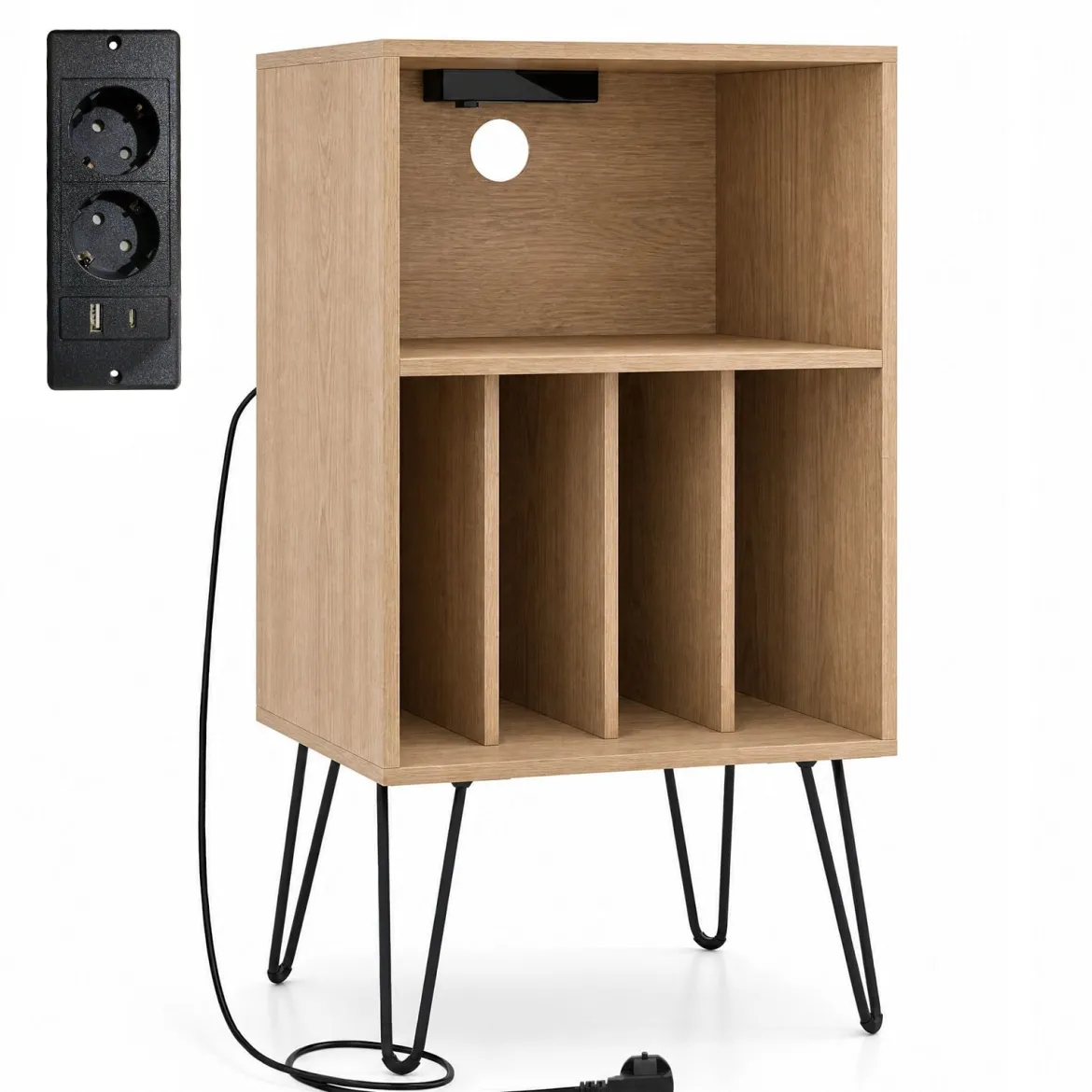 Plattenspieler-Ständer mit Ladestation 3-stufiger Schallplattenständer 48 x 40 x 88 cm