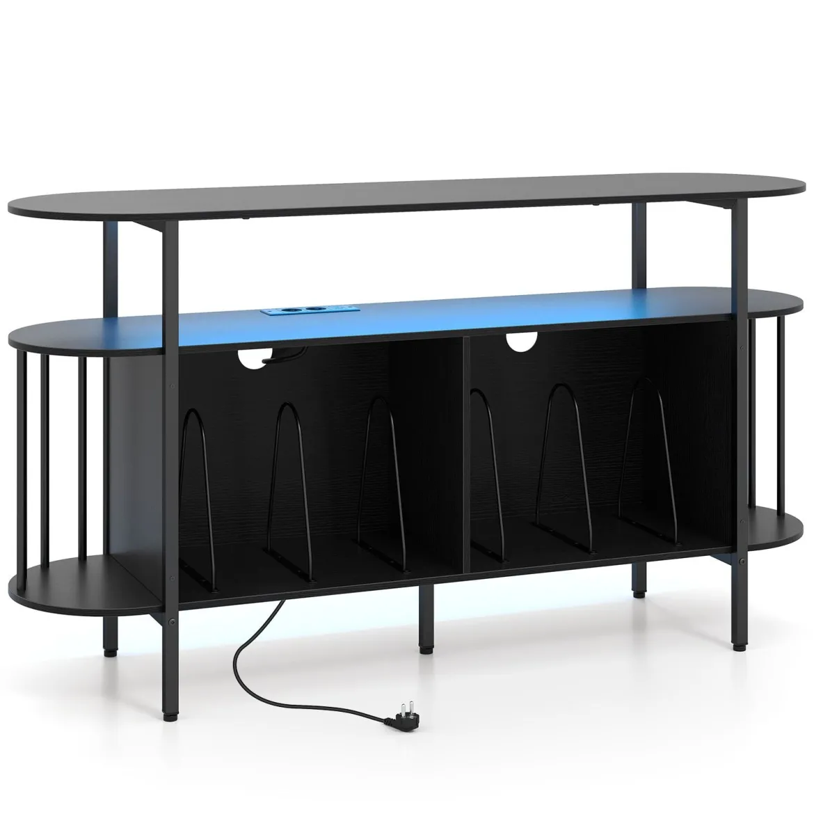 Plattenspieler-Ständer mit Ladestation & Farbigen LED-Leuchten 140 x 40 x 76 cm Schwarz