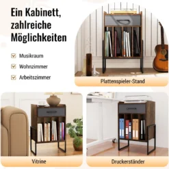 Plattenspieler Ständer Schallplatten Regal Mit 4 Fächern Bis 160 Alben Vinyl Schrank Für Wohnzimmer Braun