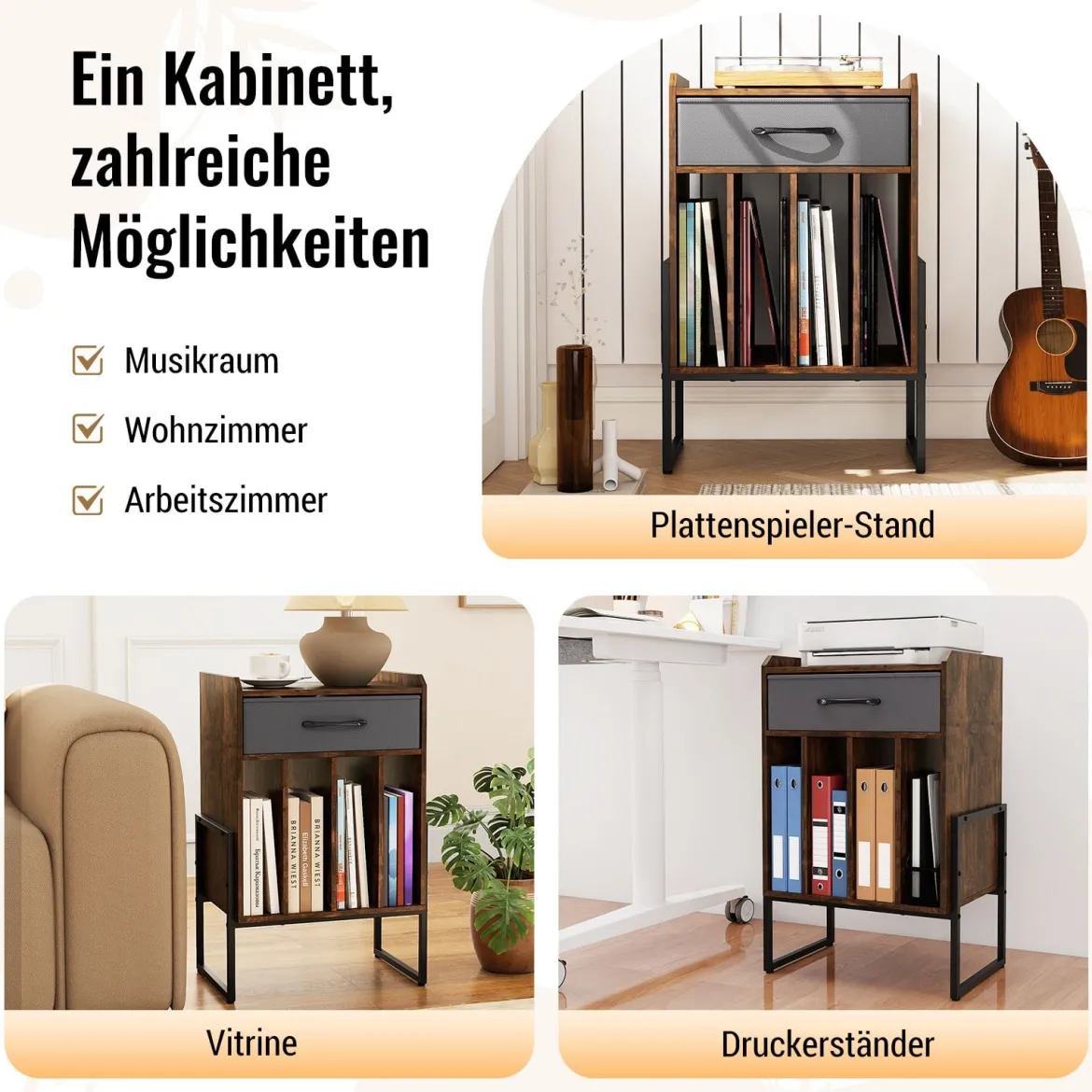 Plattenspieler Ständer Schallplatten Regal Mit 4 Fächern Bis 160 Alben Vinyl Schrank Für Wohnzimmer Braun