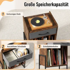 Plattenspieler Ständer Schallplatten Regal Mit 4 Fächern Bis 160 Alben Vinyl Schrank Für Wohnzimmer Braun