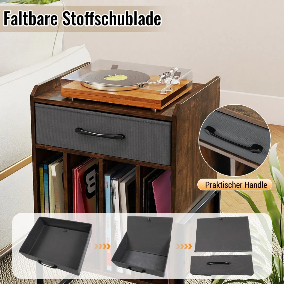 Plattenspieler Ständer Schallplatten Regal Mit 4 Fächern Bis 160 Alben Vinyl Schrank Für Wohnzimmer Braun