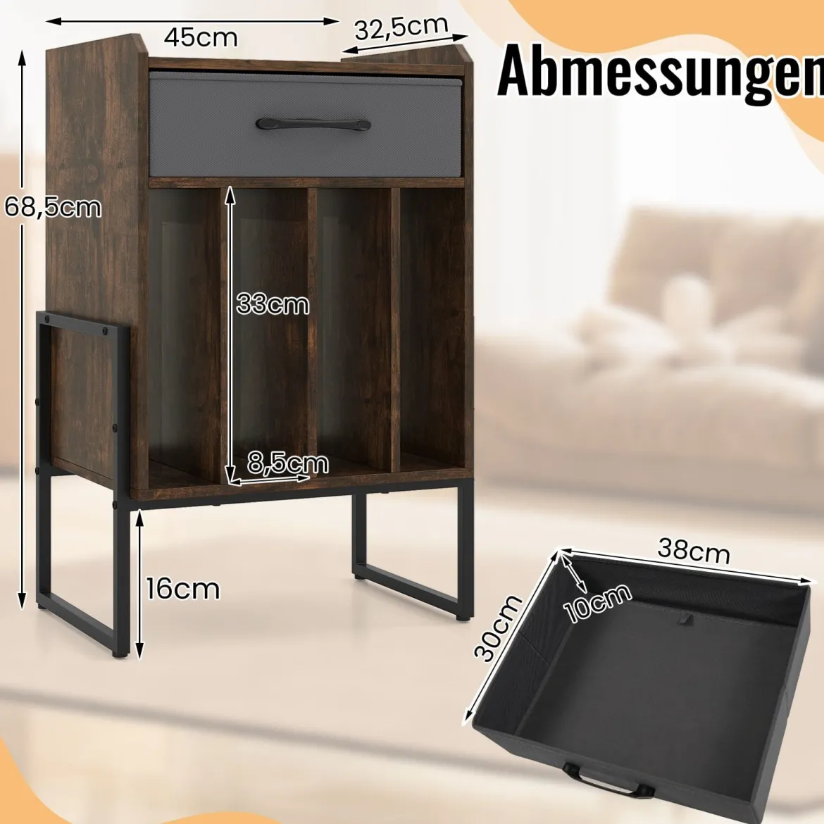 Plattenspieler Ständer Schallplatten Regal Mit 4 Fächern Bis 160 Alben Vinyl Schrank Für Wohnzimmer Braun