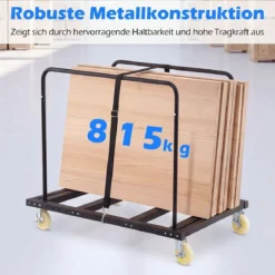 Plattenwagen mit Feststellbaren Rollen & Bremse Transportwagen mit Stahlrahmen bis 815 kg Belastbar