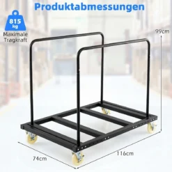 Plattenwagen mit Feststellbaren Rollen & Bremse Transportwagen mit Stahlrahmen bis 815 kg Belastbar