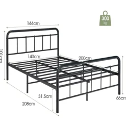 Plattformbett aus Metall Hochbelastbares Bettgestell mit Stahllatten 208 x 144 x 101 cm Schwarz