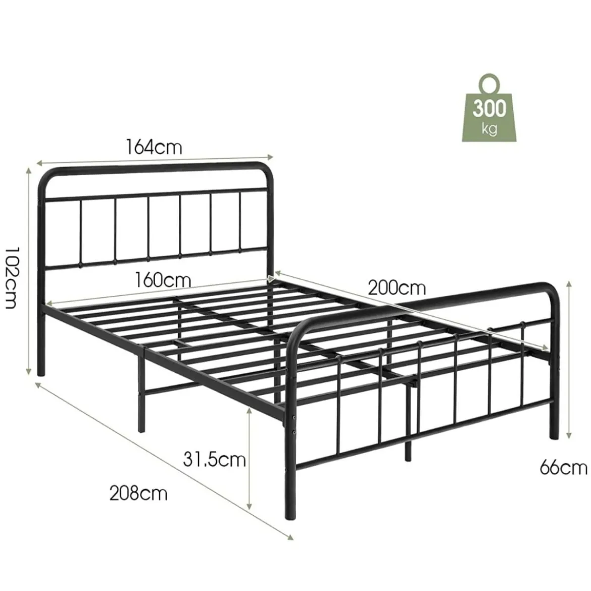 Plattformbett aus Metall Moderner Bettrahmen mit Kopf- und Fußteil 208 x 164 x 102 cm Schwarz