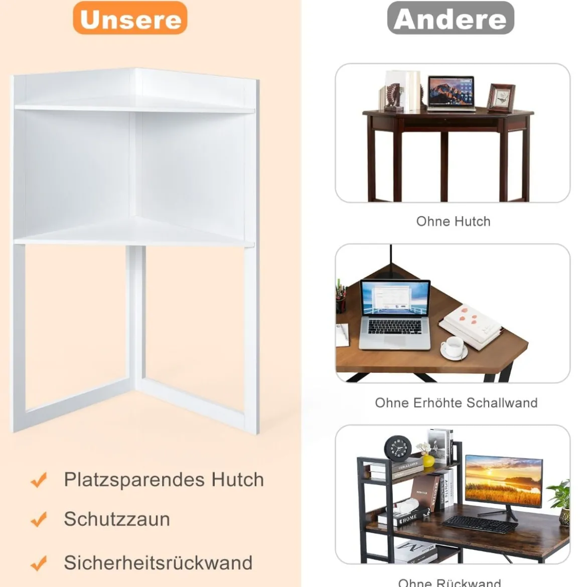 Platzsparender Eck-Computertisch mit Bücherregalen & Tastaturfach & Ablageflächen Weiß