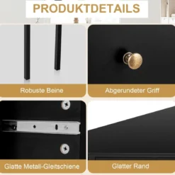 Platzsparender Eck Schreibarbeitstisch mit 2 Großen Schubladen und Ablagefläche für Kleine Räume Schwarz