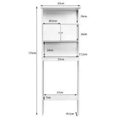 Platzsparendes Badezimmerregal aus Holz mit 3 Ablagen & 2 Türen 63x19,5x175cm Weiß